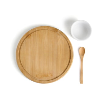 Kit Petisco Personalizado Bambu e Porcelana 3 Peças SMPD-153A3 Brindes Personalizados