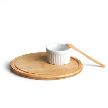 Kit Petisco Personalizado Bambu e Porcelana 3 Peças SMPD-153A3 Brindes Personalizados