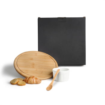 Kit Petisco Personalizado Bambu e Porcelana 3 Peças SMPD-153A3 Brindes Personalizados