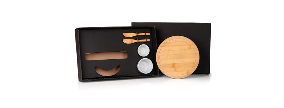 Kit Petisco Personalizado Bambu e Porcelana 5 Peças SMKT-90087 Brindes Personalizados