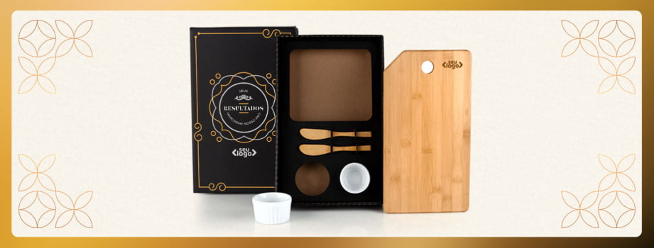 Kit Petisco Personalizado Bambu e Porcelana 5 Peças SMKT-90120 Brindes Personalizados