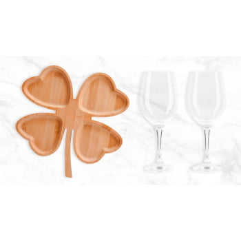 Kit Petisco Personalizado Bambu e Vidro 3 Peças SMKT-90097 Brinde Personalizado