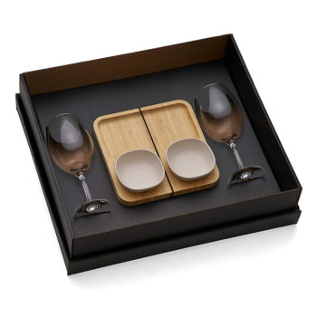 Kit Petisco Personalizado Bambu e Vidro 5 Peças SMKT-9020H Brindes Personalizados
