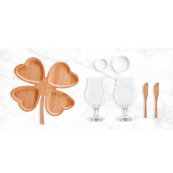 Kit Petisco Personalizado Bambu e Vidro 7 Peças SMKT-90033 Brinde Personalizado