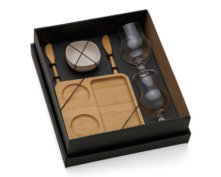 Kit Petisco Personalizado Bambu e Vidro 7 Peças SMKT-9021B Brindes Personalizados