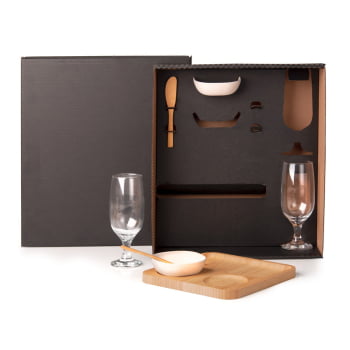 Kit Petisco Personalizado Bambu e Vidro 7 Peças SMKT-9036K Brindes Personalizados