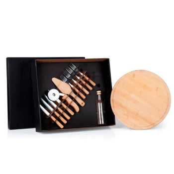 Kit Pizza Personalizado Madeira / Inox / Bambu 12 Peças SMKT-9033P Brinde Personalizado