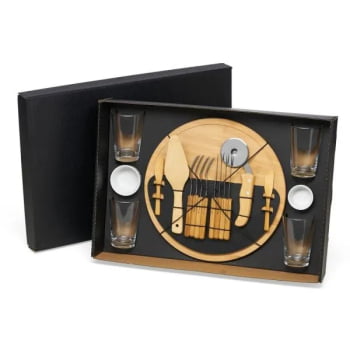 Kit Pizza Personalizado Madeira / Inox / Bambu 19 Peças SMKT-9019X Brindes Personalizados