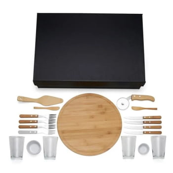 Kit Pizza Personalizado Madeira / Inox / Bambu 19 Peças SMKT-9019X Brindes Personalizados