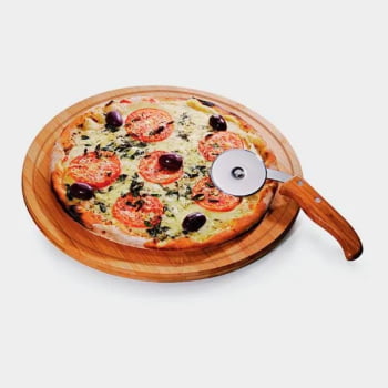 Kit Pizza Personalizado Madeira / Inox / Bambu 2 Peças SMPD-10123 Brindes Personalizados