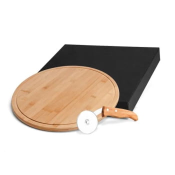 Kit Pizza Personalizado Madeira / Inox / Bambu 2 Peças SMPD-10123 Brindes Personalizados