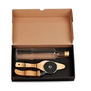 Kit Pizza Personalizado Madeira / Inox / Bambu 3 Peças SMKT-90074 Brinde Personalizado