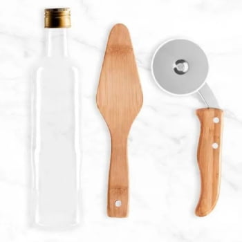 Kit Pizza Personalizado Madeira / Inox / Bambu 3 Peças SMKT-90074 Brinde Personalizado