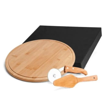 Kit Pizza Personalizado Madeira / Inox / Bambu 3 Peças SMPD-10133 Brinde Personalizado