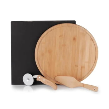 Kit Pizza Personalizado Madeira / Inox / Bambu 3 Peças SMPD-10133 Brinde Personalizado