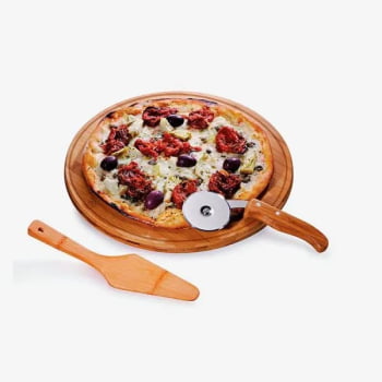 Kit Pizza Personalizado Madeira / Inox / Bambu 3 Peças SMPD-10133 Brinde Personalizado