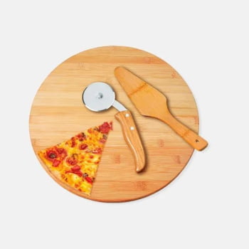 Kit Pizza Personalizado Madeira / Inox / Bambu 3 Peças SMPD-10133 Brinde Personalizado