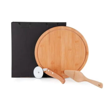 Kit Pizza Personalizado Madeira / Inox / Bambu 3 Peças SMPD-11133 Brinde Personalizado