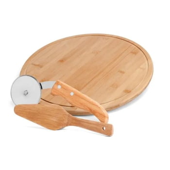 Kit Pizza Personalizado Madeira / Inox / Bambu 3 Peças SMPD-11133 Brinde Personalizado