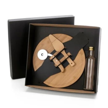 Kit Pizza Personalizado Madeira / Inox / Bambu 4 Peças SMKT-90169 Brinde Personalizado