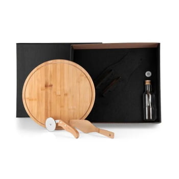 Kit Pizza Personalizado Madeira / Inox / Bambu 4 Peças SMKT-90169 Brinde Personalizado