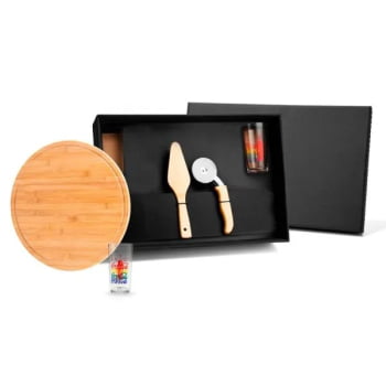 Kit Pizza Personalizado Madeira / Inox / Bambu 5 Peças SMKT-90139-470 Brindes Personalizados