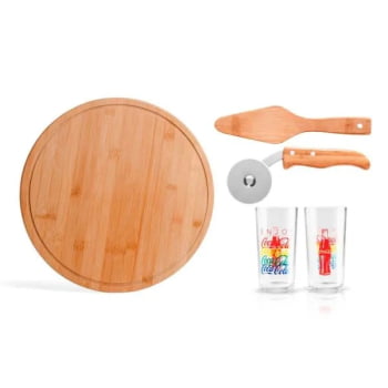 Kit Pizza Personalizado Madeira / Inox / Bambu 5 Peças SMKT-90139-470 Brindes Personalizados