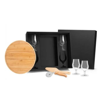 Kit Pizza Personalizado Madeira / Inox / Bambu 7 Peças SMKT-90021 Brindes Personalizados