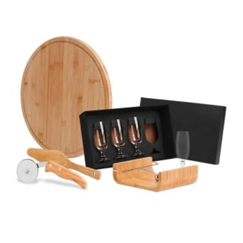 Kit Pizza Personalizado Madeira / Inox / Bambu 8 Peças SMKT-00443 Brinde Personalizado