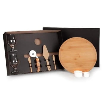 Kit Pizza Personalizado Madeira / Inox / Bambu 9 Peças SMKT-90002 Brindes Personalizados