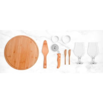 Kit Pizza Personalizado Madeira / Inox / Bambu 9 Peças SMKT-90002 Brindes Personalizados