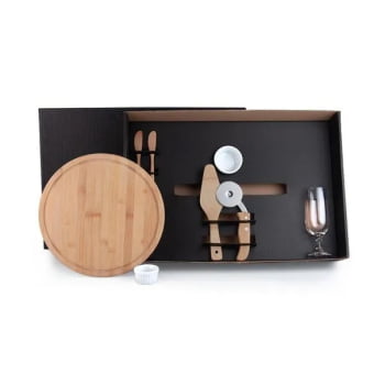 Kit Pizza Personalizado Madeira / Inox / Bambu 9 Peças SMKT-9038Z Brinde Personalizado