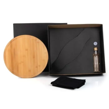Kit Pizza Personalizado Vidro / Bambu 5 Peças SMKT-9032G Brindes Personalizados