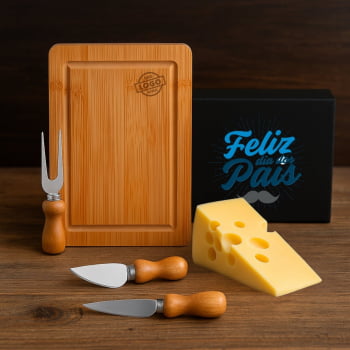 Brinde Presente Dia dos Pais Personalizado 3 Peças Bambu / Inox SMPD-47023-PAI
