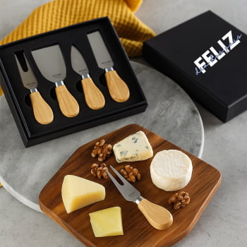 Brinde Presente Dia dos Pais Personalizado Kit Queijo com Caixa 4 Peças X06222-PAI