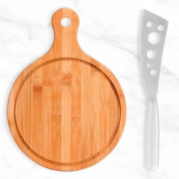 Kit Queijo Personalizado 2 Peças Bambu / Inox SMKT-90101 Brindes Personalizados