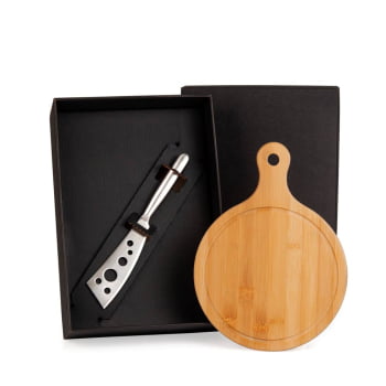 Kit Queijo Personalizado 2 Peças Bambu / Inox SMKT-90101 Brindes Personalizados