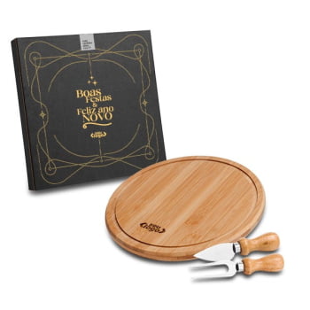 Kit Queijo Personalizado 3 Peças Bambu / Inox SMPD-15023 Brinde Personalizado