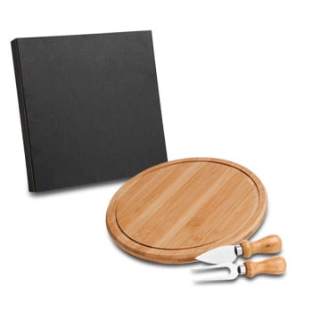Kit Queijo Personalizado 3 Peças Bambu / Inox SMPD-15023 Brinde Personalizado