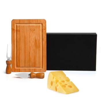 Kit Queijo Personalizado 3 Peças Bambu / Inox SMPD-47023 Brinde Personalizado