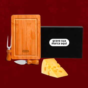 Kit Queijo Personalizado 3 Peças Bambu / Inox SMPD-47023 Brinde Personalizado