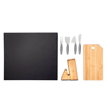Kit Queijo Personalizado 5 Peças Bambu / Inox SMKT-90162 Brinde Personalizado