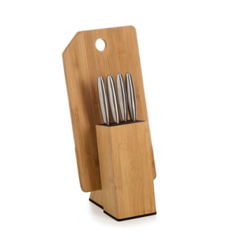 Kit Queijo Personalizado 5 Peças Bambu / Inox SMKT-90162 Brinde Personalizado