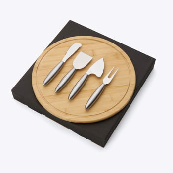 Kit Queijo Personalizado 5 Peças Bambu / Inox SMPD-11093 Brindes Personalizados