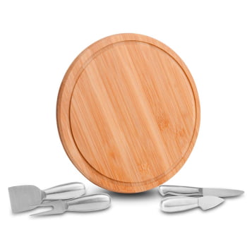 Kit Queijo Personalizado 5 Peças Bambu / Inox SMPD-11093 Brindes Personalizados