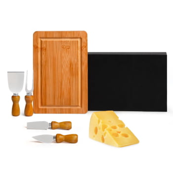Kit Queijo Personalizado 5 Peças Bambu / Inox SMPD-47043 Brindes Personalizados