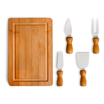 Kit Queijo Personalizado 5 Peças Bambu / Inox SMPD-47043 Brindes Personalizados