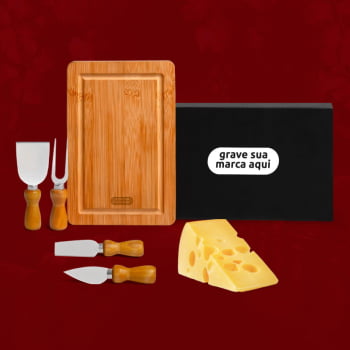 Kit Queijo Personalizado 5 Peças Bambu / Inox SMPD-47043 Brindes Personalizados