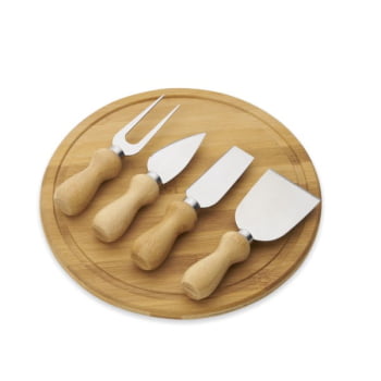 Kit Queijo Personalizado 5 Peças Bambu / Madeira / Inox SMPD-15043 Brindes Personalizados