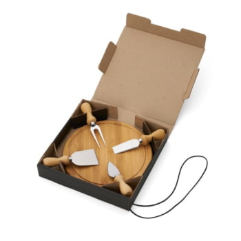 Kit Queijo Personalizado 5 Peças Bambu / Madeira / Inox SMPD-15043 Brindes Personalizados